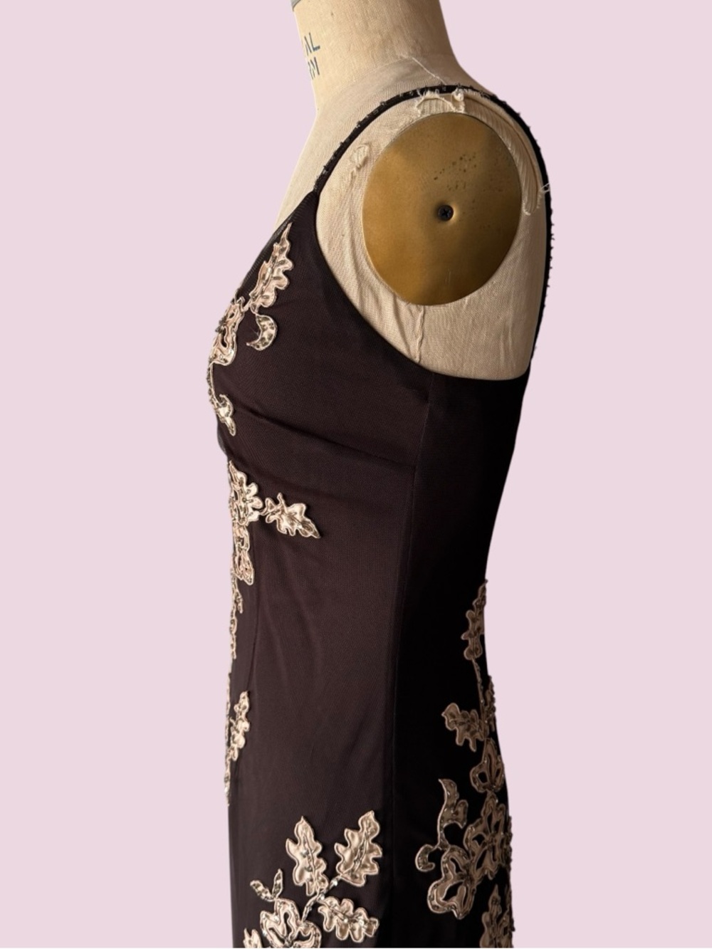 Vintage 90s Xscape Brown Beaded Fairy Maxi Dress and Shawl - Picture 7 of 13